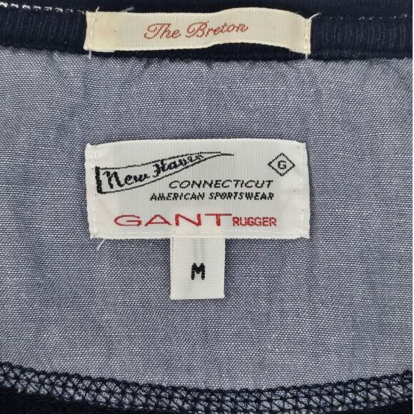 GANT RUGGER “THE BRETON” MEN’S LONG SLEEVE SHIRT – NAVY/WHITE STRIPES – SIZE M - Picture 5 of 11